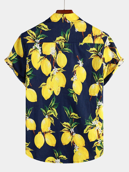 Tropical Yellow Lemon Print Shirt