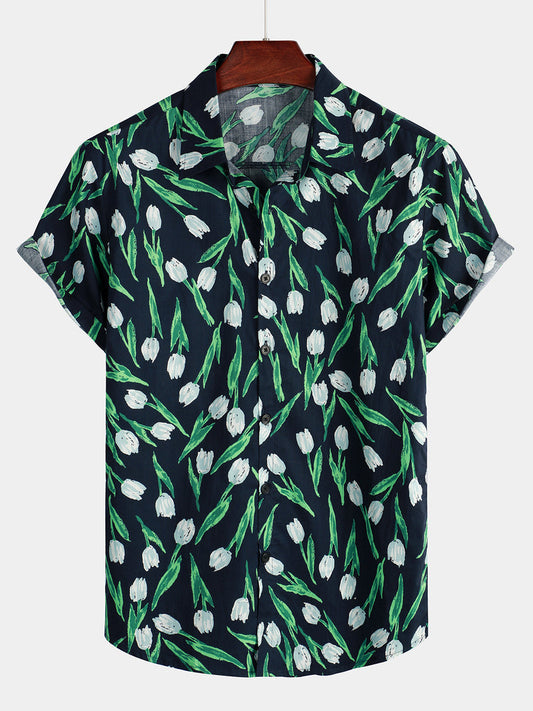 Floral Printed Cotton Short Sleeve Shirt