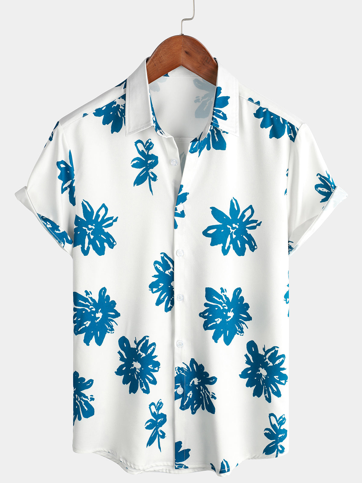 Flower Print Button Up Short Sleeves Shirt