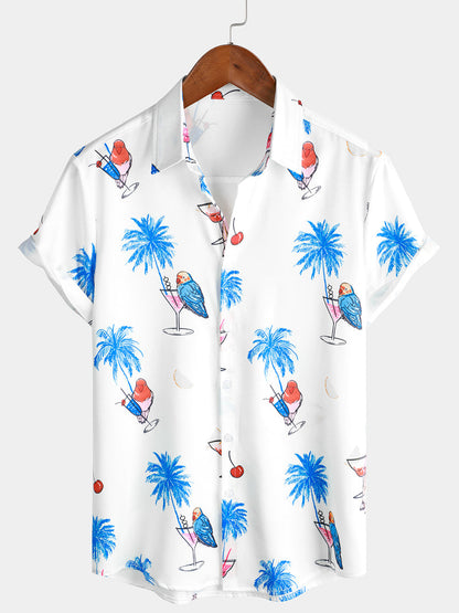 Tropical Print Button Up Casual Short Sleeve Shirt