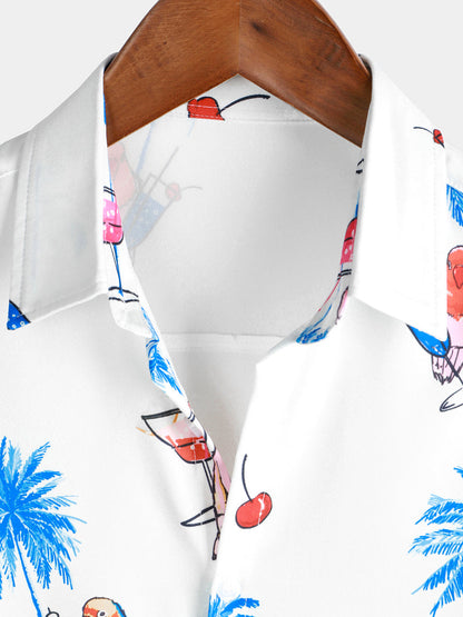 Tropical Print Button Up Casual Short Sleeve Shirt