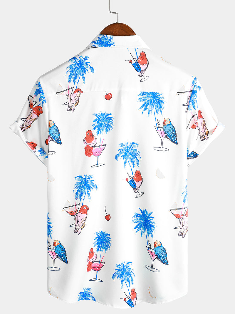 Tropical Print Button Up Casual Short Sleeve Shirt