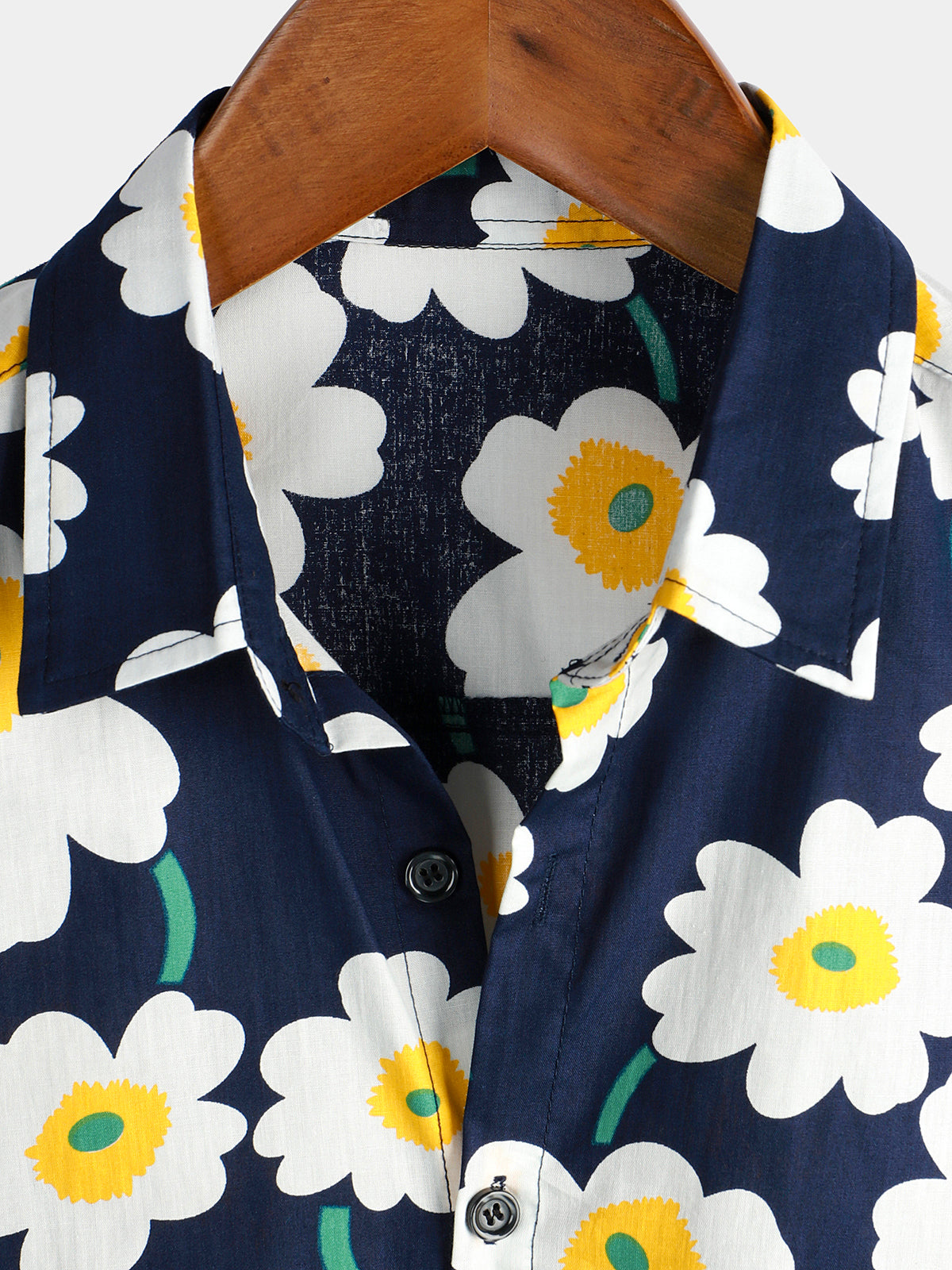 Floral Pattern Cotton Button Up Short Sleeve Shirt