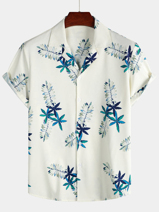 Tropical Floral Print Summer Beach Camp Button Up Short Sleeve Shirt