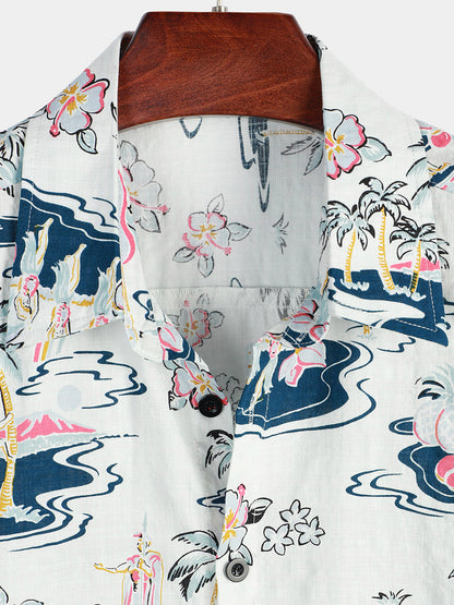 Casual Hawaiian Cotton Printed Short Sleeve Shirt