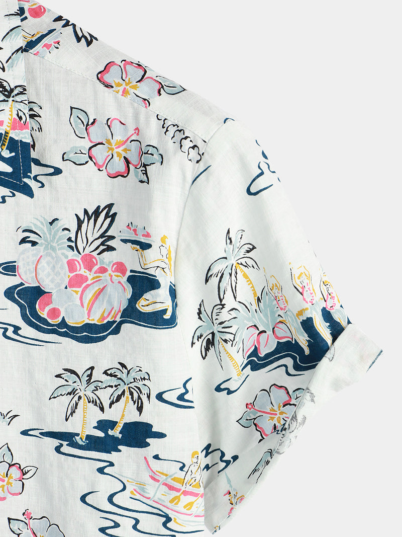 Casual Hawaiian Cotton Printed Short Sleeve Shirt