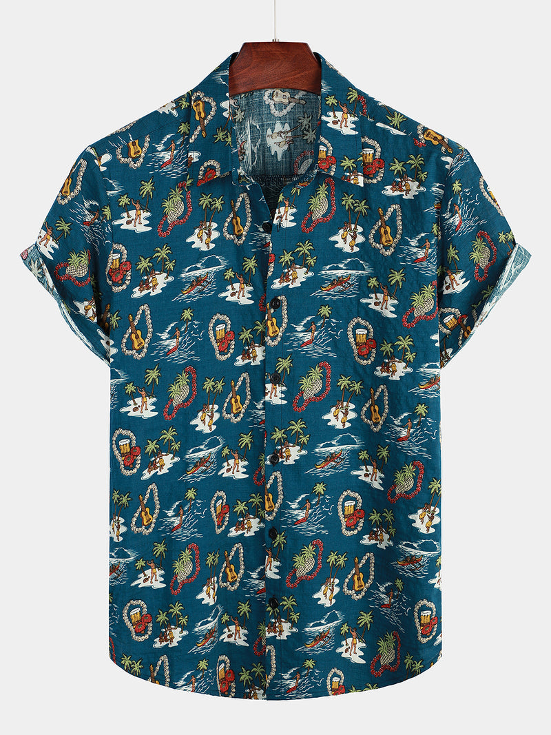 Casual Hawaiian Pattern Short Sleeve Shirt