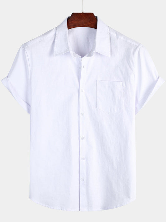 Casual Solid Button Short Sleeve Shirt