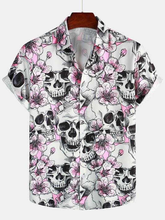 Flowers Printed Button Up Short Sleeve Shirts