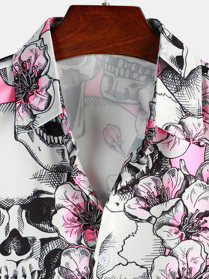 Flowers Printed Button Up Short Sleeve Shirts