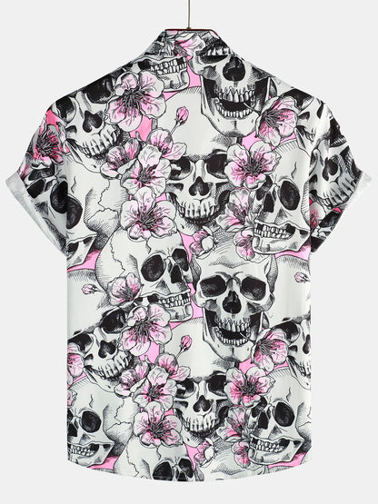 Flowers Printed Button Up Short Sleeve Shirts