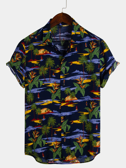 Tree Print Hawaiian Short Sleeve Shirt