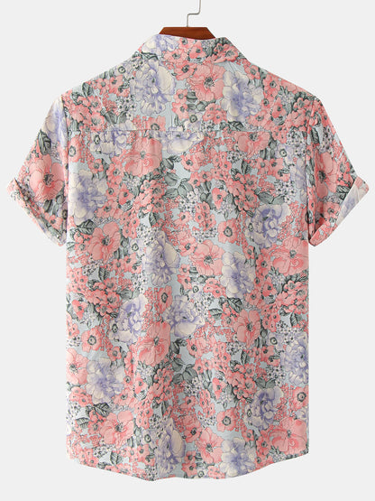 Vintage Floral Print Summer Casual Short Sleeve Shirt