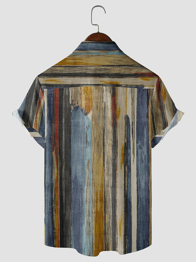 Vertical Striped Textured Art Short Sleeve Shirt