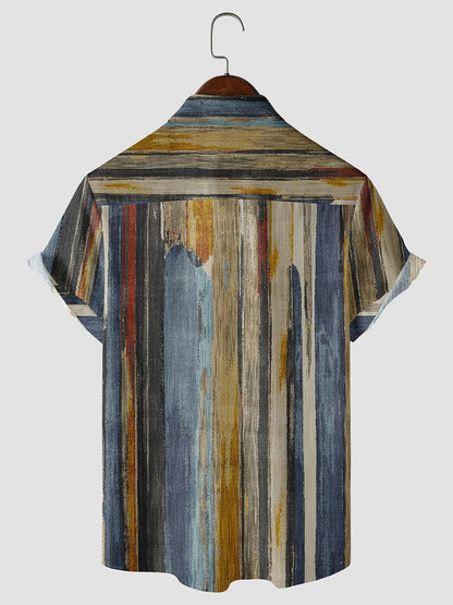 Vertical Striped Textured Art Short Sleeve Shirt