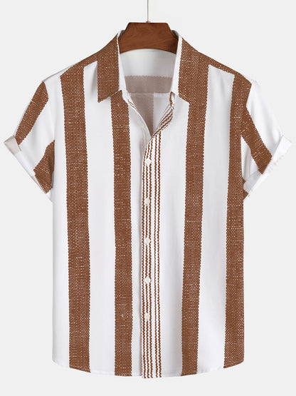 Vintage Vertical Striped Casual Short Sleeve Shirt