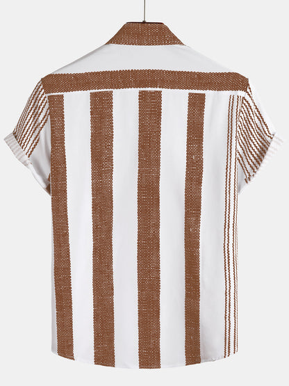 Vintage Vertical Striped Casual Short Sleeve Shirt