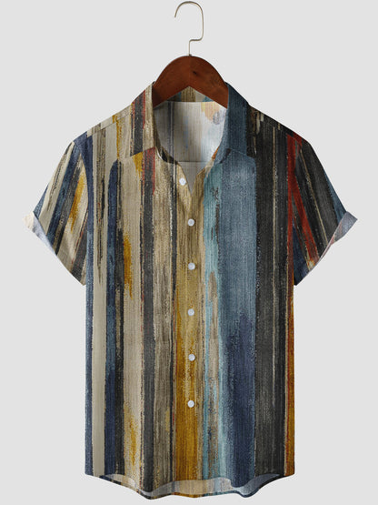 Vertical Striped Textured Art Short Sleeve Shirt