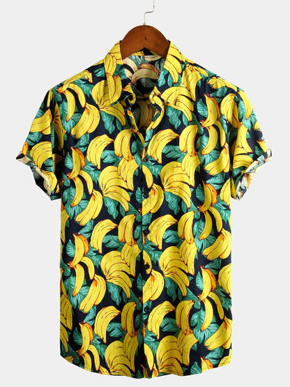 Banana Cotton Print Button Up Tropical Shirt