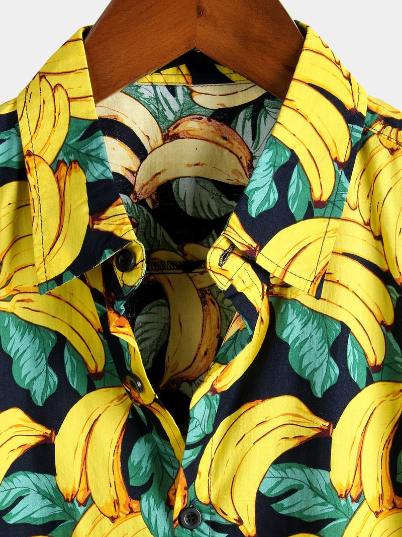 Banana Cotton Print Button Up Tropical Shirt