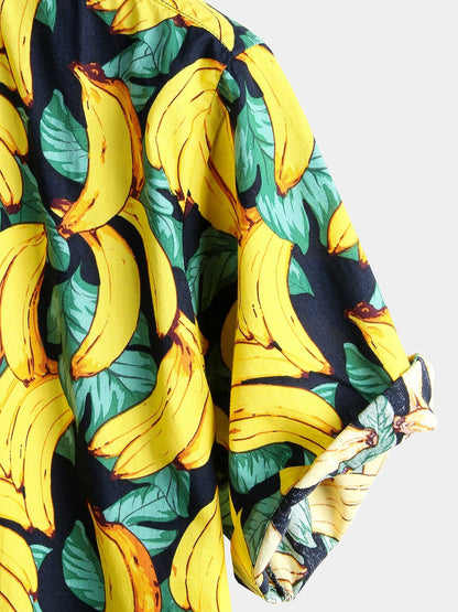 Banana Cotton Print Button Up Tropical Shirt