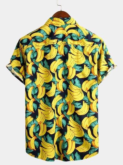 Banana Cotton Print Button Up Tropical Shirt