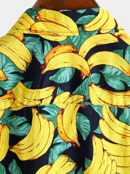 Banana Cotton Print Button Up Tropical Shirt