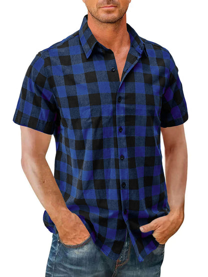 Check Casual Plaid Holiday Short Sleeve Shirt