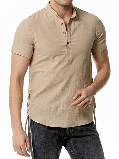 Casual Henley Collar Short Sleeve Shirt