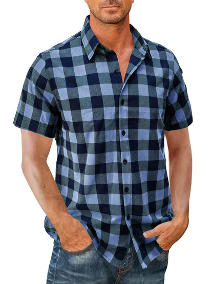 Check Casual Plaid Holiday Short Sleeve Shirt