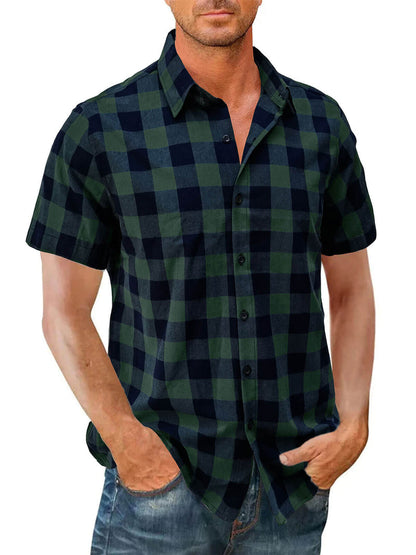 Check Casual Plaid Holiday Short Sleeve Shirt