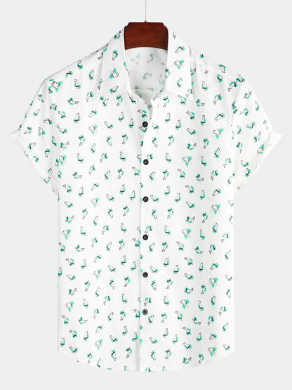 Parrot Print Cotton Casual Short Sleeve Shirt