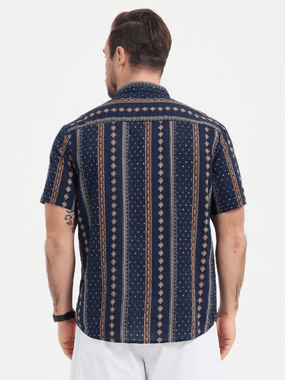 Retro Printed Casual Short Sleeve Shirt