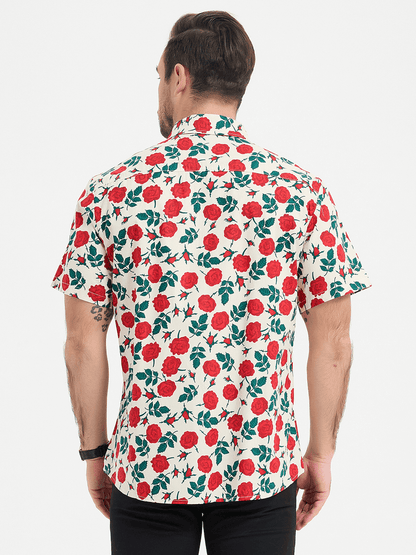 Rose Print Button Up Short Sleeve Shirt