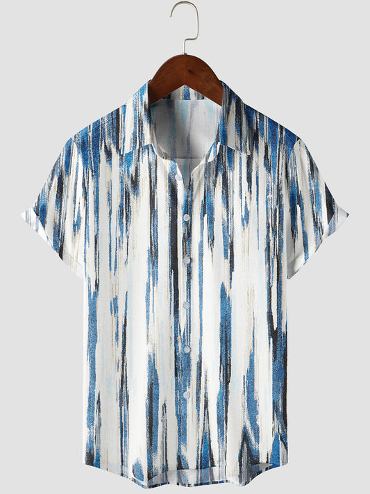 Textured Vertical Striped Short Sleeve Button Up Shirt