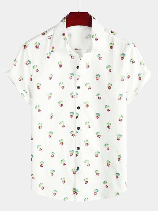 Casual Printed Button Up Short Sleeve Cotton Shirt