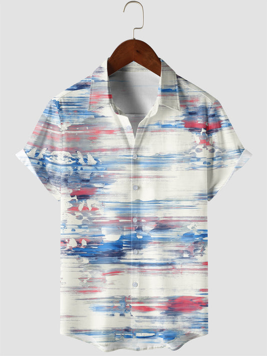 Graffiti Stripes Tie Dye Print Short Sleeve Shirt