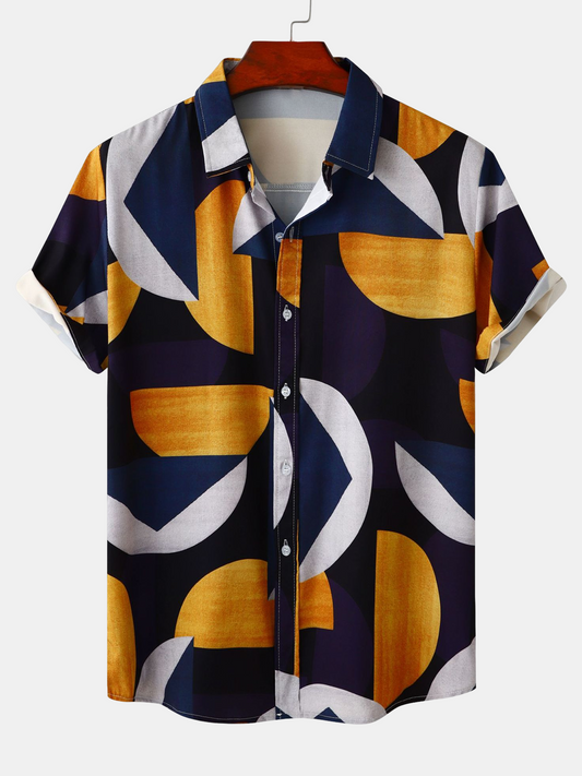 Geometric Art Print Casual Summer Short Sleeve Shirt