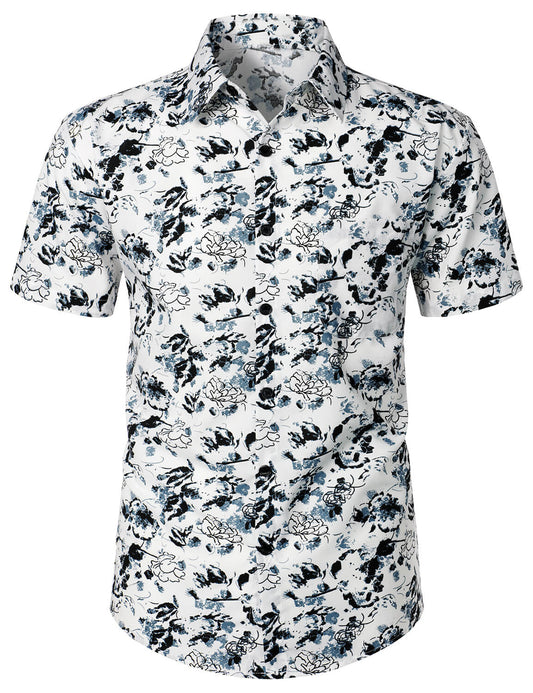 Floral Pattern Summer Button Up Short Sleeve Shirt