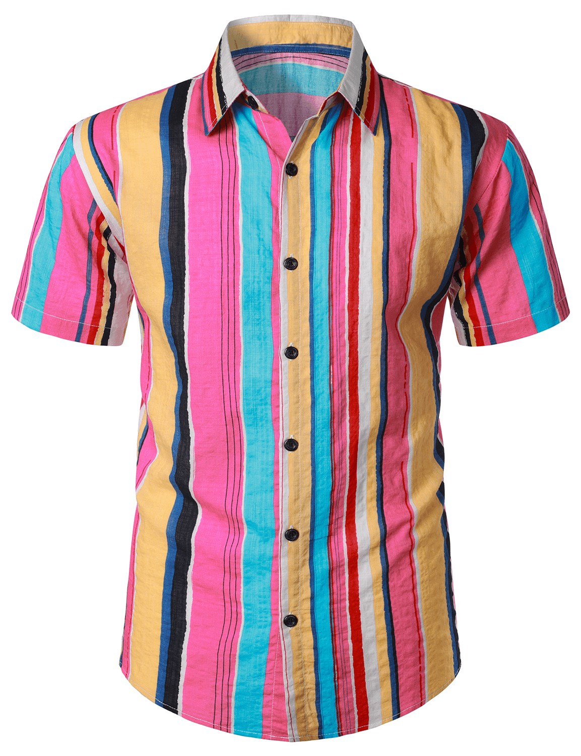 Rainbow Striped Button Up Summer Short Sleeve Shirt