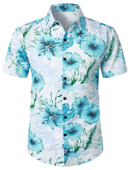 Hibiscus Flower Print Hawaiian Short Sleeve Shirt