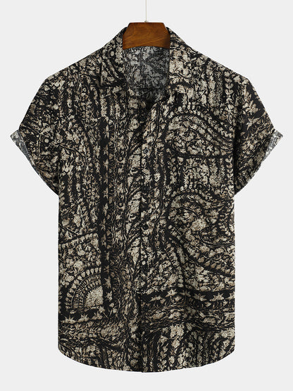 Vintage Abstract Print Short Sleeve Shirt