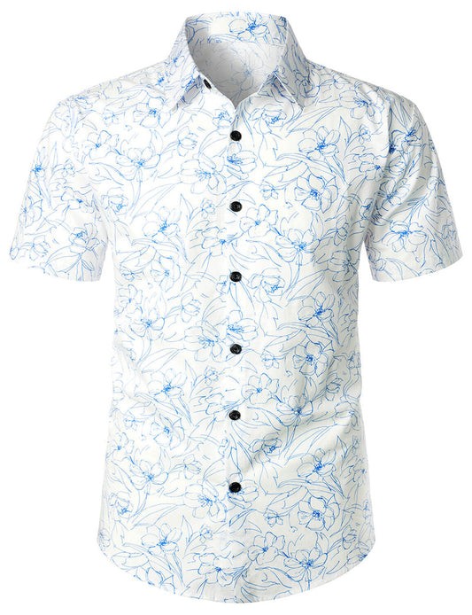 Vacation Flower Print Casual Short Sleeves Shirt