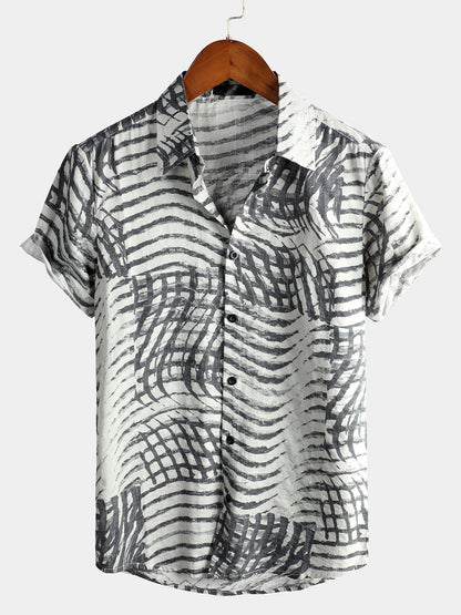 Short Sleeve Striped Printed Retro Shirt