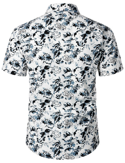 Floral Pattern Summer Button Up Short Sleeve Shirt