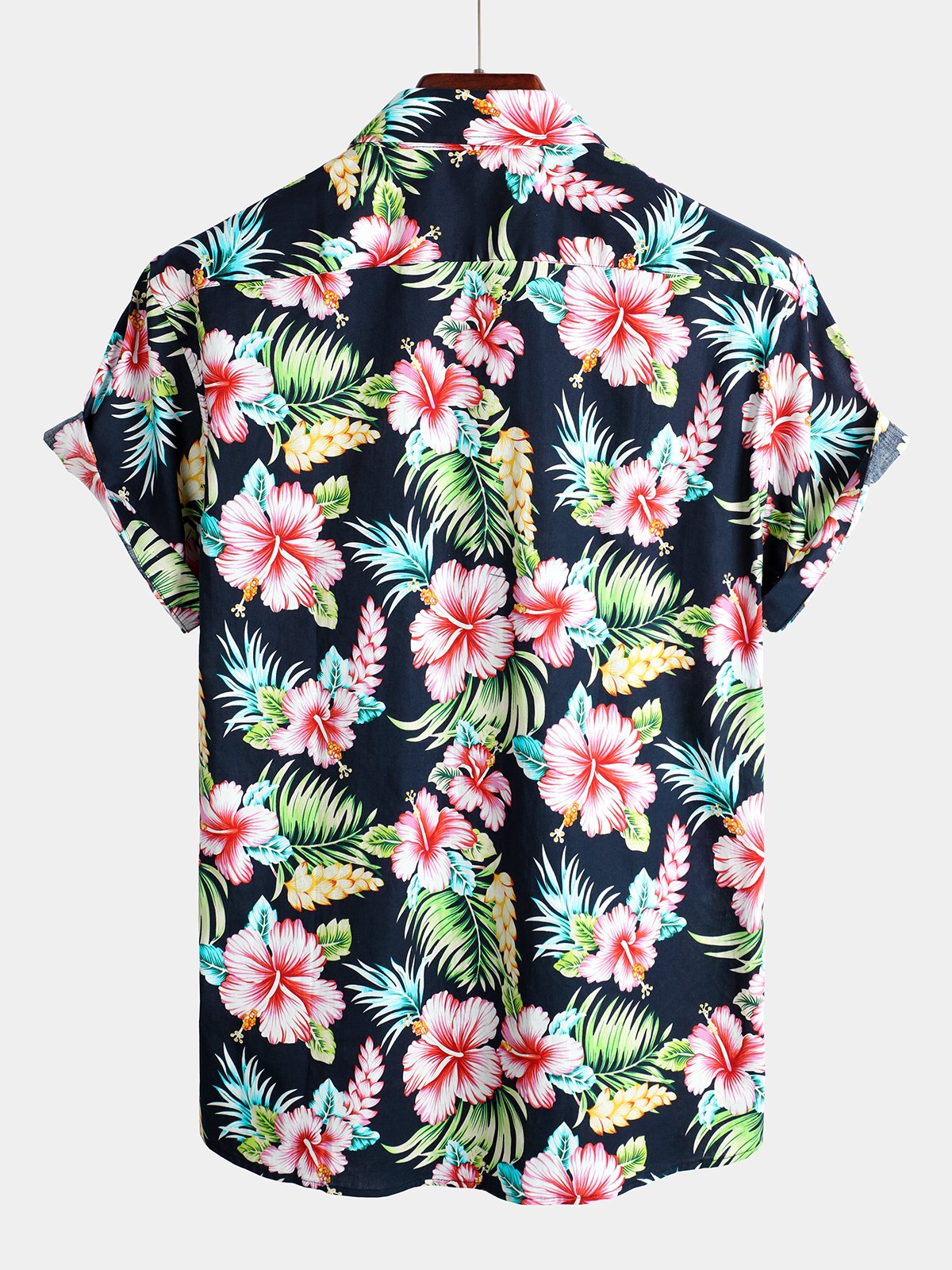 Flower Pattern Holiday Short Sleeve Cotton Shirt