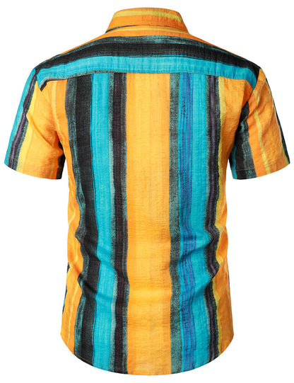 Vertically Striped Summer Short Sleeve Shirt