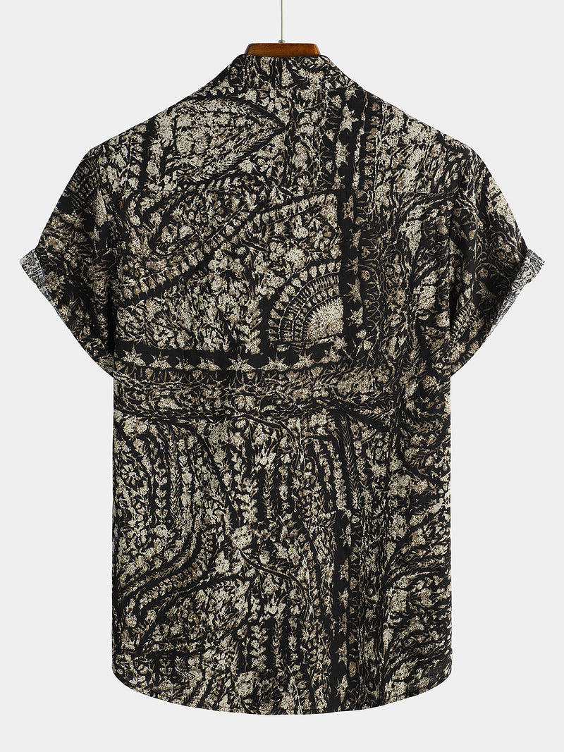 Vintage Abstract Print Short Sleeve Shirt