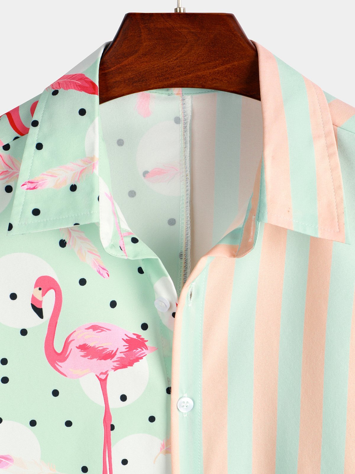 Flamingo And Striped Print Short Sleeve Shirt