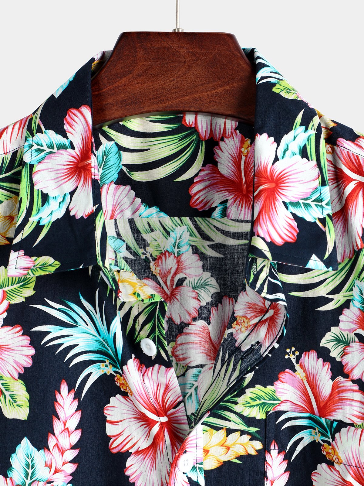 Flower Pattern Holiday Short Sleeve Cotton Shirt